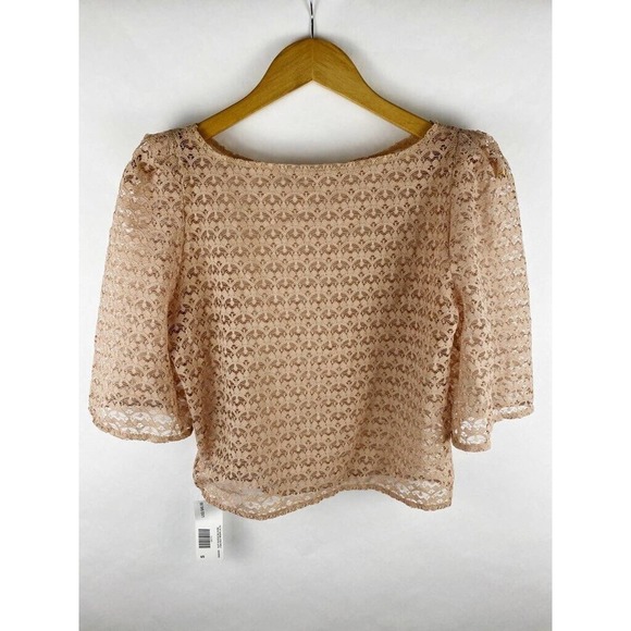 American Apparel Tops - American Apparel‎ Puff Sleeve Blouse Tan Half Moon Lace S New Women